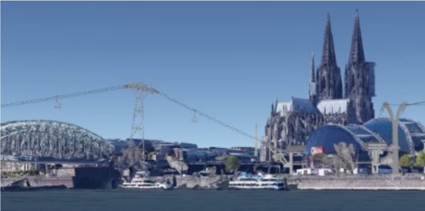 Visualisation of a ropeway crossing the Rhine in Cologne